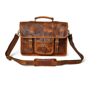 Sac à ordinateur portable classique en cuir véritable avec plusieurs compartiments pour un usage quotidien - Product Image 1