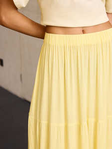 Falda Maxi Larga de Verano para Mujer, Cintura Natural, Amarilla, Estilo Vintage, Transpirable, Corte en A, Casual, Fluida, Cintura Elástica, Ecológica, Estilo Boho - Product Image 3