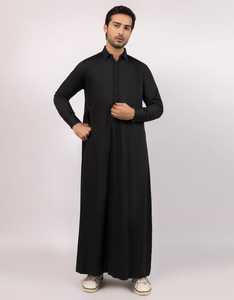 <b>Men's</b> Black <b>Thobe</b> Long Sleeve Floor Length Cotton Modest Islamic Clothing Daily Wear Middle Eastern Style Regular Fit - Product Image 4