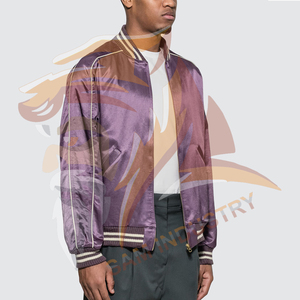 High Quality Custom Logo Men's Satin Jacket Custom Logo Printed Canvas Streetwear <b>Stand</b> Collar Satin Jacket For Men - Product Image 5