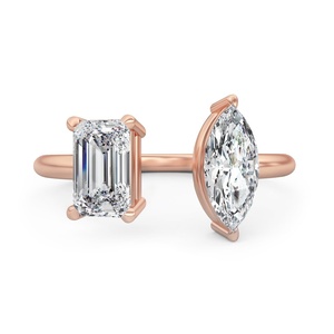 Trendy Design Radiant Marquise Shape Moissanite Diamond <b>Silver</b> <b>Adjustable</b> Two Diamond Party Wear <b>Ring</b> - Product Image 1