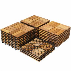 Set di 27 Piastrelle per Patio in Legno di Acacia 30x30 cm, Resistenti all'Acqua con Bordi Scanalati per Giardino, Modello Fai-da-Te - Product Image 1