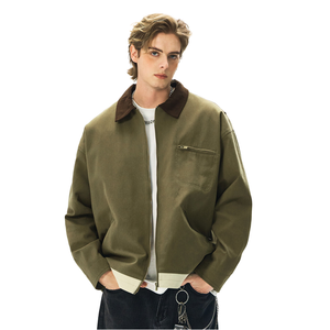 Veste décontractée en polaire pour homme, verte, col rabattu, fermeture éclair, coupe-vent, pour l'automne - Product Image 4