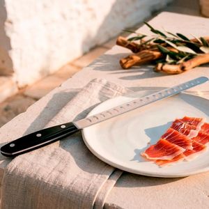 Couteaux à découper longs avec manche noir à triple rivet, lame argentée à bord creux pour trancher le jambon et la viande en cuisine - Product Image 6