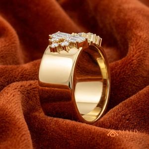 Moissanite <b>Ring</b> Emerald Cut Round Stones Open Band Gold Plated 925 Sterling <b>Silver</b> <b>Statement</b> <b>Ring</b> Miami Chicago Fine Jewelry USA - Product Image 2