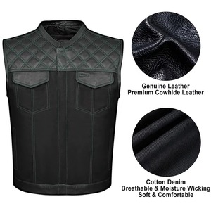 <b>Men</b> Genuine <b>Leather</b> Motorcycle Vest Sleeveless <b>Jacket</b> Stand Collar Zipper Solid Front Multiple Pockets Club Style Winter Riding - Product Image 2