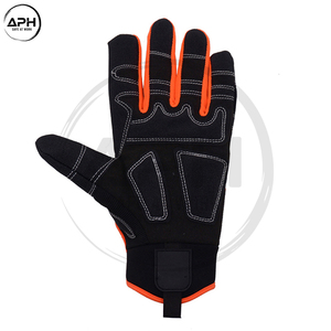Gants de mécanicien noirs personnalisés, haute visibilité, bordure orange, paume en cuir synthétique rembourrée, pour atelier de réparation automobile - Product Image 3