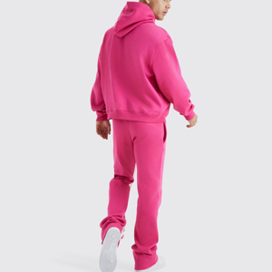 Ensemble de survêtement rose à capuche pour homme, couleur unie, décontracté, sweat-shirt à manches longues et pantalon, coupe ample, respirant, en coton, pour l'automne - Product Image 3