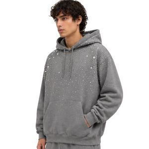 Sweat à capuche gris oversize en molleton pour homme, motif étoile en strass, en coton épais, style streetwear, décontracté, hiver, OEM - Product Image 6