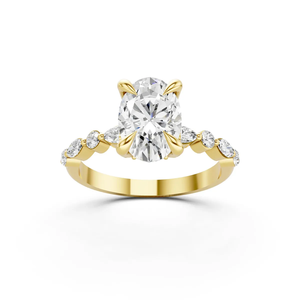Bague de fiançailles en or 10 carats avec diamant ovale de laboratoire certifié IGI, pierres latérales multiformes, accent marquise, plaqué rhodium, luxe - Product Image 1