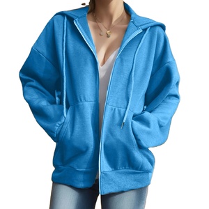 Mode femmes solide à manches longues sweats à capuche fermeture éclair ample surdimensionné sweats pulls décontractés saison d'hiver XS tricoté à capuche - Product Image 1