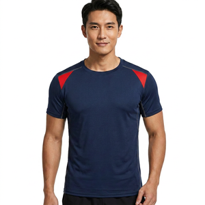 Camiseta Deportiva de Manga Corta Azul Marino para Hombre, Corte Ajustado, con Detalles en Verde Neón, de Secado Rápido, Tejido de Poliéster, Cuello Redondo - Product Image 4
