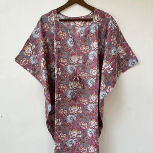 Nuevo Kaftán Naaz Textile con Estampado Animal, Cuello en V, Cordón Ajustable, Manga Corta, Corte Evase, Estilo Indio, Suave, 100% Algodón, con Encaje, para Mujer, Verano - Product Image 1