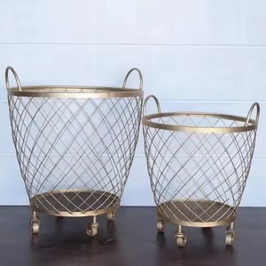 Cesto de Ropa Sucia de Metal Redondo Estilo Gran Estilo con Alambre Ondulado Dorado, Contenedor de Almacenamiento para Ropa Sucia y Toallas, Decoración para Sala de Estar - Product Image 5