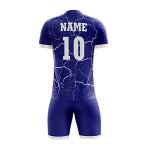 Tenue de football 7v7 professionnelle bleu marine et bleu à effet ondulé - Maillot à manches courtes à séchage rapide par sublimation, personnalisable avec le nom de l'équipe pour l'entraînement - Product Image 3