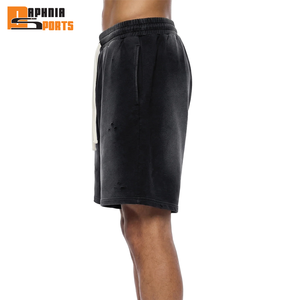 Pantalones Cortos de Algodón con Efecto Desgastado Vintage Personalizados, Impresión Serigrafiada, 100% Algodón Felpa, Color Negro Desgastado - Product Image 2