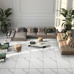 Carreaux de sol en porcelaine émaillée, surface brillante, carreaux carrés 60x60 cm (600 x 600 mm), aménagement intérieur de luxe, couleur blanche - Product Image 4