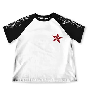 Camiseta Raglán Personalizada de Algodón Grueso con Estampado Gráfico Vintage y Logotipo en Relieve, Talla Grande - Product Image 4