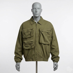 Men's Gray <b>Canvas</b> Shirt <b>Jacket</b> With Multiple Pockets Turn-Down Collar Regular Fit Workwear Style Autumn Wear - Product Image 5
