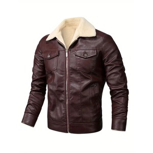 Veste en cuir de qualité supérieure avec poignets en fausse fourrure douce et style moderne pour l'hiver - Product Image 1