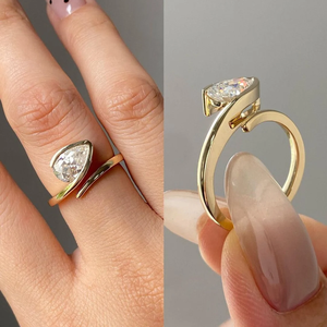 แหวนเพชรทรงหยดน้ำ 1.5 กะรัต สี D ความสะอาด VVS1 ทองคำขาว 18K เพชรเลี้ยงในห้องปฏิบัติการ ทรงลูกแพร์ ดีไซน์วงเปิด แหวนหมั้นแบบโซลิแทร์ ดีไซน์หรูหรา - Product Image 4