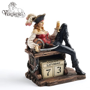 VERONESE DESIGN FANTASY LADY PIRATE TABLE CALENDRIER DÉCORATION MAISON RÉSINE ARTISANAT STYLE EUROPÉEN PEINT À LA MAIN ART COLLECTIBLE - Product Image 2