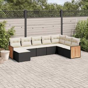 Conjunto de Sofá de Jardín de Ratán PE Negro con Patas Ajustables Grandes - Product Image 1
