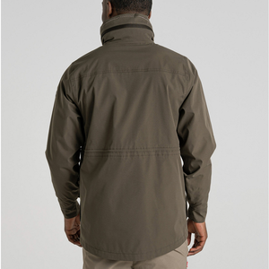 Men's Olive Green Hooded Safari Jacket Waterproof Workwear Style Stand Collar Regular Fit Polyester Shell Winter <b>Coat</b> - Product Image 4