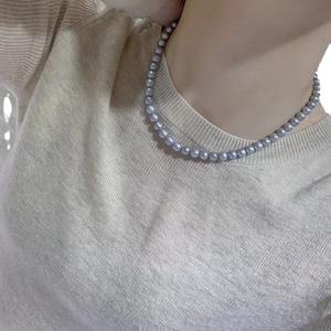 Collier de perles d'eau douce Wenchi en lin véritable, brillant, 6-7 mm, couleur bleu argenté de l'eau de mer, qualité Chine - Product Image 5
