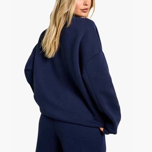 <b>Navy</b> Blue Color Drop Shoulder <b>Women's</b> Clothing Hoodies Sweatshirts Cotton Material With Custom Logo Design Winter Sweatshirts - Product Image 5
