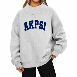 <b>Mock</b> <b>Neck</b> Fleece Sweatshirt with Chenille Alpha / Delta /Psi Letter AKPSI Embroidery Custom Greek Sorority Fraternity Crew <b>Neck</b> - Product Image 1