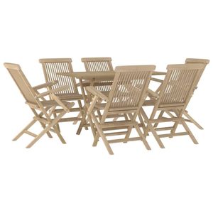 Ensemble de salle à manger en bois de teck massif gris, 7 pièces, mobilier d'extérieur haut de gamme - Product Image 3