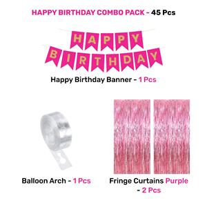Kit de décoration d'anniversaire rose |   45 pièces de ballons à thème rose, rideaux en feuille d'aluminium et décoration de gâteau |   Décorations de fête d'anniversaire pour enfants et femmes - Product Image 2