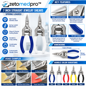 Tijeras Rectas para Joyería de 7 Pulgadas, con Resorte, de Acero Inoxidable, Cortador de Alambre, Cortador de Chapa Metálica, Empuñadura de PVC, ZETOMEDPRO - Product Image 2