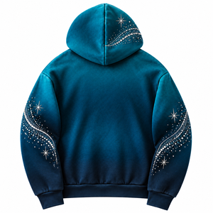 Sweat-shirt à capuche personnalisé avec strass, unisexe, vert sarcelle, en molleton bouclette, imprimé pailleté, décontracté, coupe oversize, style gothique, polyester/coton, haute qualité - Product Image 2