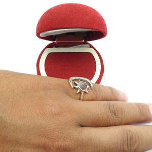 925 Sterling <b>Silver</b> Moon And Sun <b>Ring</b> With Round Cut Golden Rutile Gemstone Pretty Open Design <b>Adjustable</b> <b>Ring</b> In Bohemian Style - Product Image 3