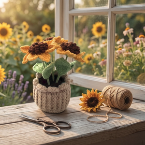 Decoración de Girasol Tejida a Crochet, Planta en Maceta, Adorno Temático de Punto, Muñeco Amigurumi de Girasol, Regalo de Vietnam - Product Image 1