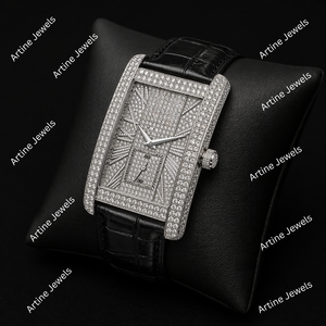 Reloj Rectangular Plateado para Hombre con Correa de Cuero Negra, Esfera con Piedras Brillantes, Reloj de Lujo, Estilo Clásico - Product Image 3