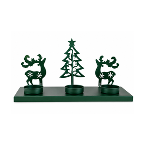 Metal <b>Christmas</b> Tealight Holder With <b>Reindeer</b> And Tree Design Matte Blue Finish Tealight Holder For Holiday Table Centerpiece - Product Image 4
