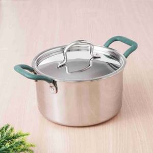 Casserole en acier inoxydable avec couvercle en verre, poignées en silicone, design moderne, durable, compatible avec les cuisinières à gaz et à induction - Product Image 1
