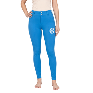 Leggings d'équitation bleus personnalisés pour femmes, taille haute, avec grip en silicone extensible et poches intégrées - Product Image 1