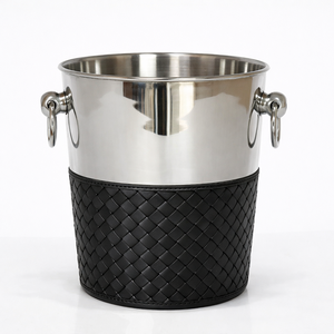 Cubo de Hielo para Vino de Acero Inoxidable Dorado de Primera Calidad, Clásico y Duradero, de 3 Litros, con Asas Decorativas en Forma de Anillo y Funda de Cuero Negro - Product Image 3