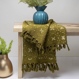 Couverture indienne faite à la main 100% coton bloc Design Style Boho jaune imprimé canapé-lit jette pour la décoration intérieure utilisation de voyage - Product Image 6