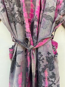 Otoño y primavera Tie-Dye Silk Kimono Robe Smooth Long Summer Dress con Beach Cover-UP - Product Image 5