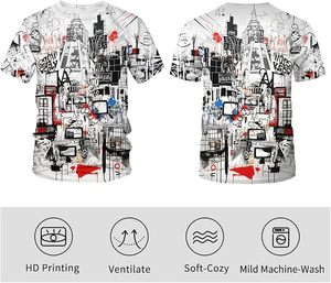 Camiseta de Hombre Talla Grande con Estampado de Grafiti, Manga Corta, Cuello Redondo, Estilo Casual Urbano, Impresión Digital, Tejido de Algodón - Product Image 3