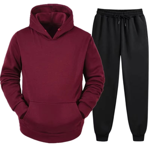 Ensembles de survêtements d'hiver pour hommes, confortables, 100 % coton, pull à capuche décontracté, pantalon, motif uni, évacuation de la transpiration, design unique - Product Image 1