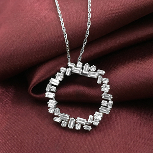 Collier pendentif cercle en diamant naturel taille princesse baguette 1,56 carats pour femme, plaqué or, idéal pour mariage, fiançailles, soirée, tendance - Product Image 1