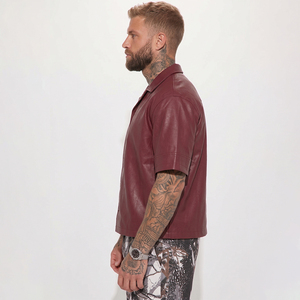 Custom Logo 100% Genuine Leather <b>Shirt</b> for Men Short Sleeve Classic Collar Button <b>Shirt</b> Fully Customizable Streetwear Wholesale - Product Image 4