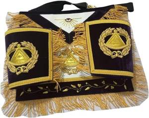 Conjunto de Regalia Masónica para Gran Maestro de la Gran Logia: Collar de Cadena y Puños (3 en 1), Tela Azul Tipo Cuero Sintético - Product Image 4