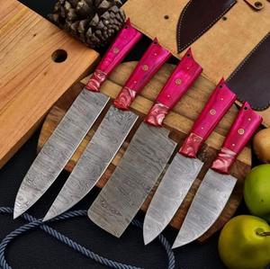 Handmade 5-Piece Damascus Steel Chef <b>Knives</b> with Customized Handle <b>Sharp</b> Serrated Edge for Multi-Purpose Eco-Friendly - Product Image 3
